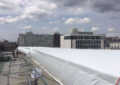 Big protection tarpaulin for the new Rennes train station construction site